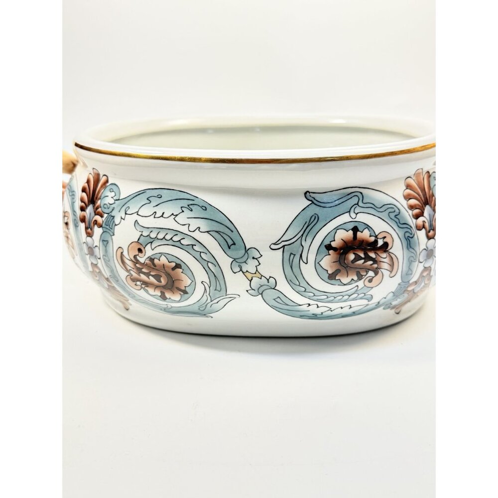 Jardiniere Planter Pot Hand Painted Handled Ceramaic Teal Brown Home Decor Decor - Picture 11 of 16